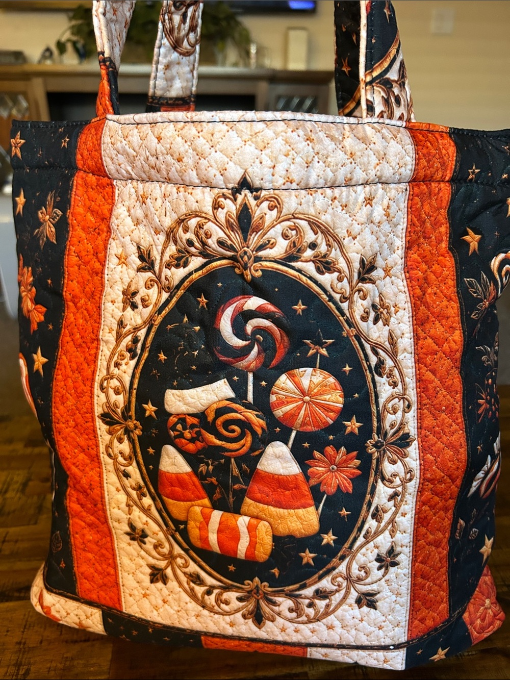 🍂🎃 Candy Corn Quilted Tote Bag - Black, Orange & Cream